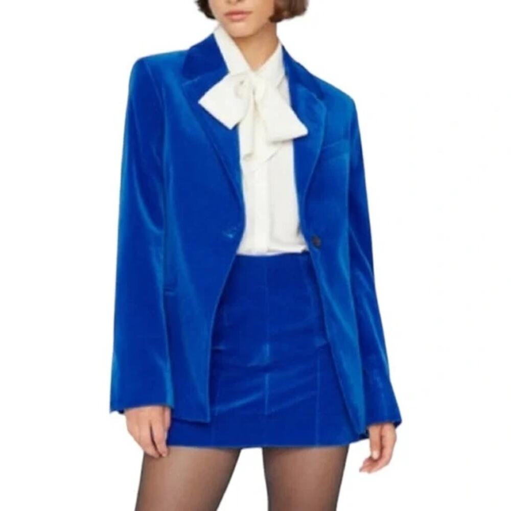 FRAME $348 Velvet Seamed Stretch Mini Skirt Bluette Size 2
